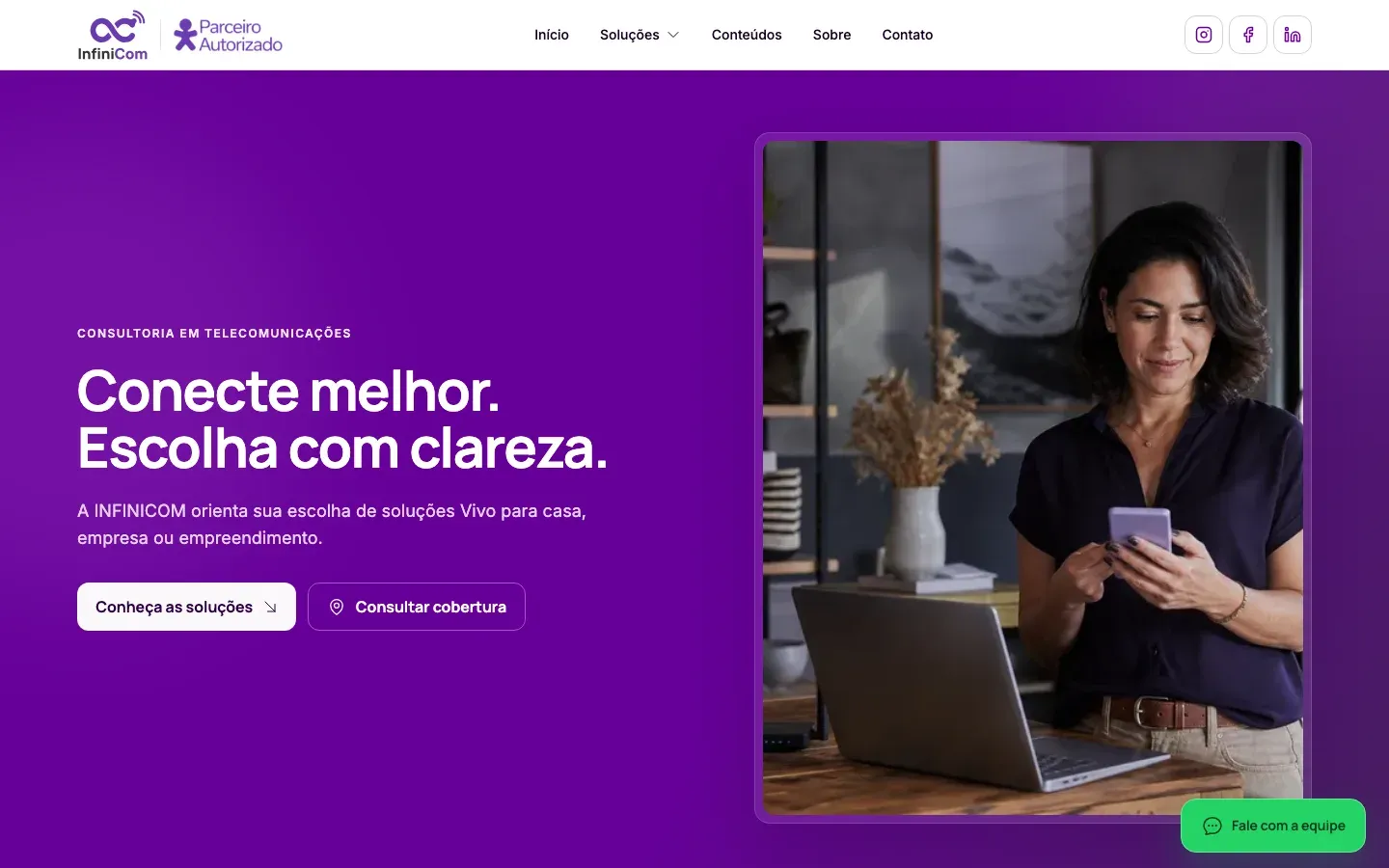 Página inicial do site InfiniCom no computador