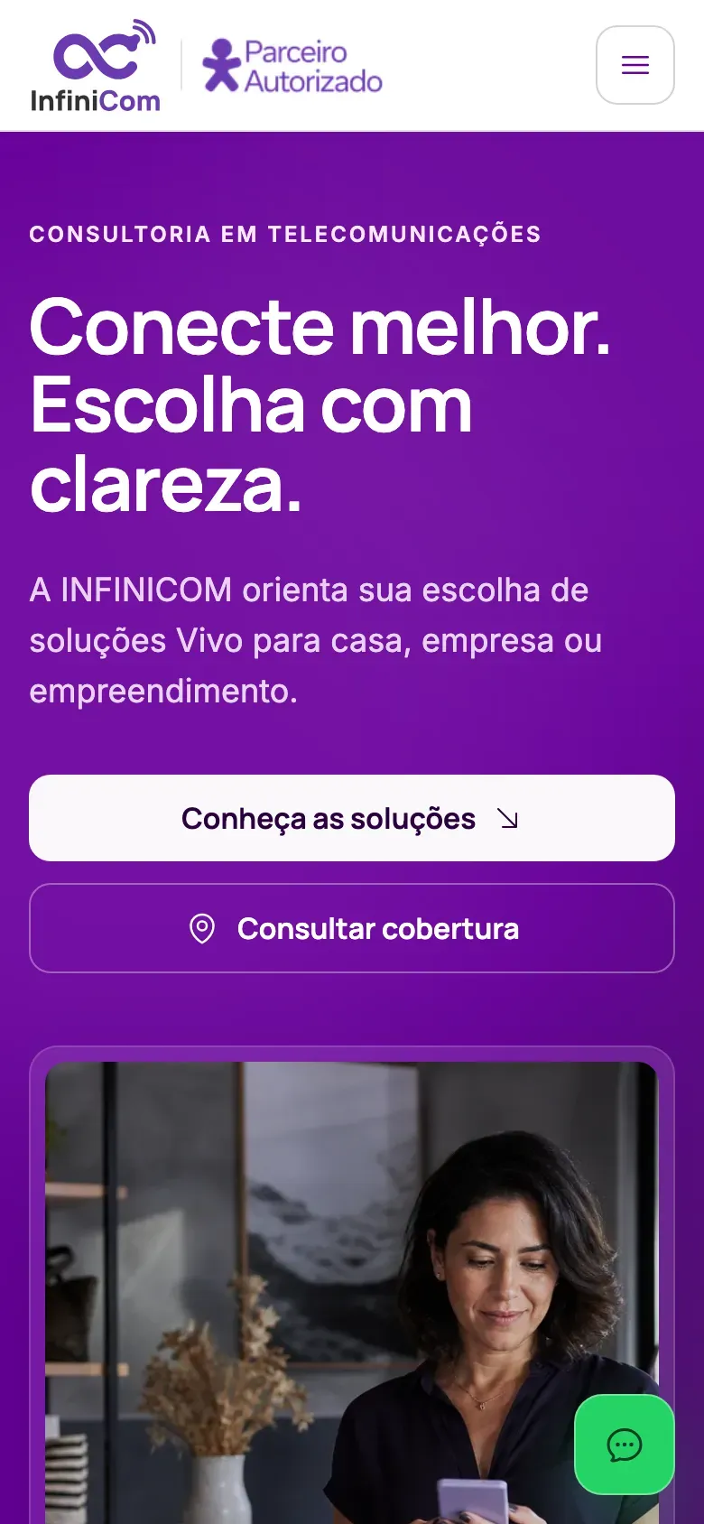 Site InfiniCom no celular